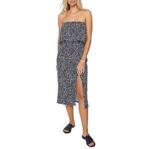 O'Neill Strapless Black White Pattern Midi Dress 100% Cotton SZ M NWOT